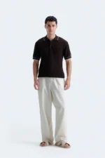 Ribbed Polo Shirt With Tipping Detail