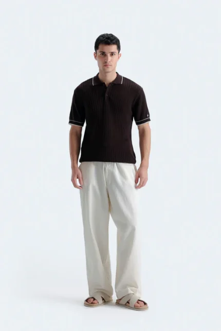 Ribbed Polo Shirt With Tipping Detail