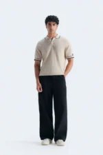 Ribbed Polo Shirt With Tipping Detail
