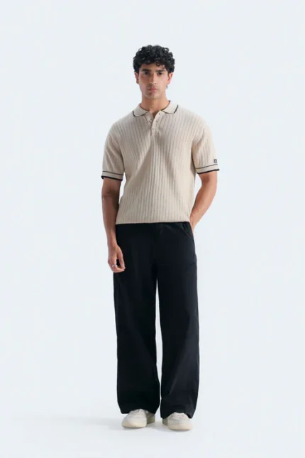 Ribbed Polo Shirt With Tipping Detail